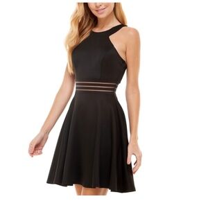CITY STUDIO Womens Black Sleeveless Halter Short Evening Fit + Flare Dress Junio